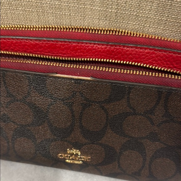 Coach Signature Brown and Red Wristlet - Picture 3 of 8